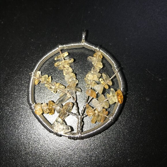 2 1/8" Natural Citrine Gemstone Tree Of Life Wire Wrap Pendant - Picture 5 of 12
